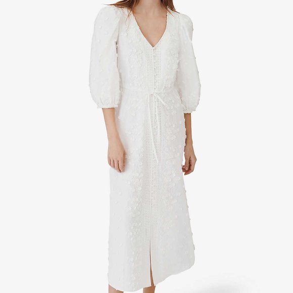 MAJE Roxitane floral-embroidered organic-cotton midi dress Size 34 - Picture 3 of 14